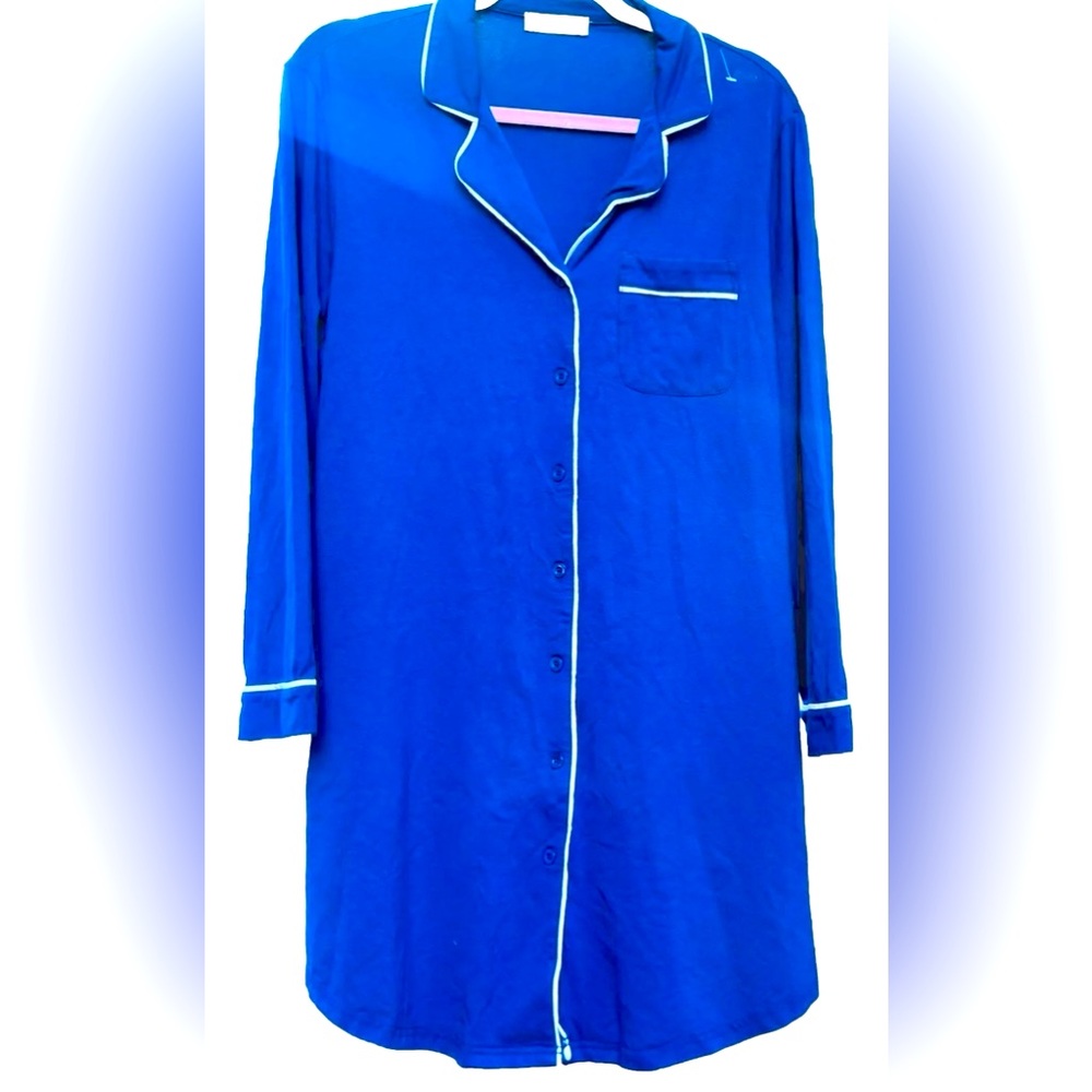 NWOT Luvlette Colbalt Blue Outlined in White Nighty/SleepShirt Has Pocket SZ XL